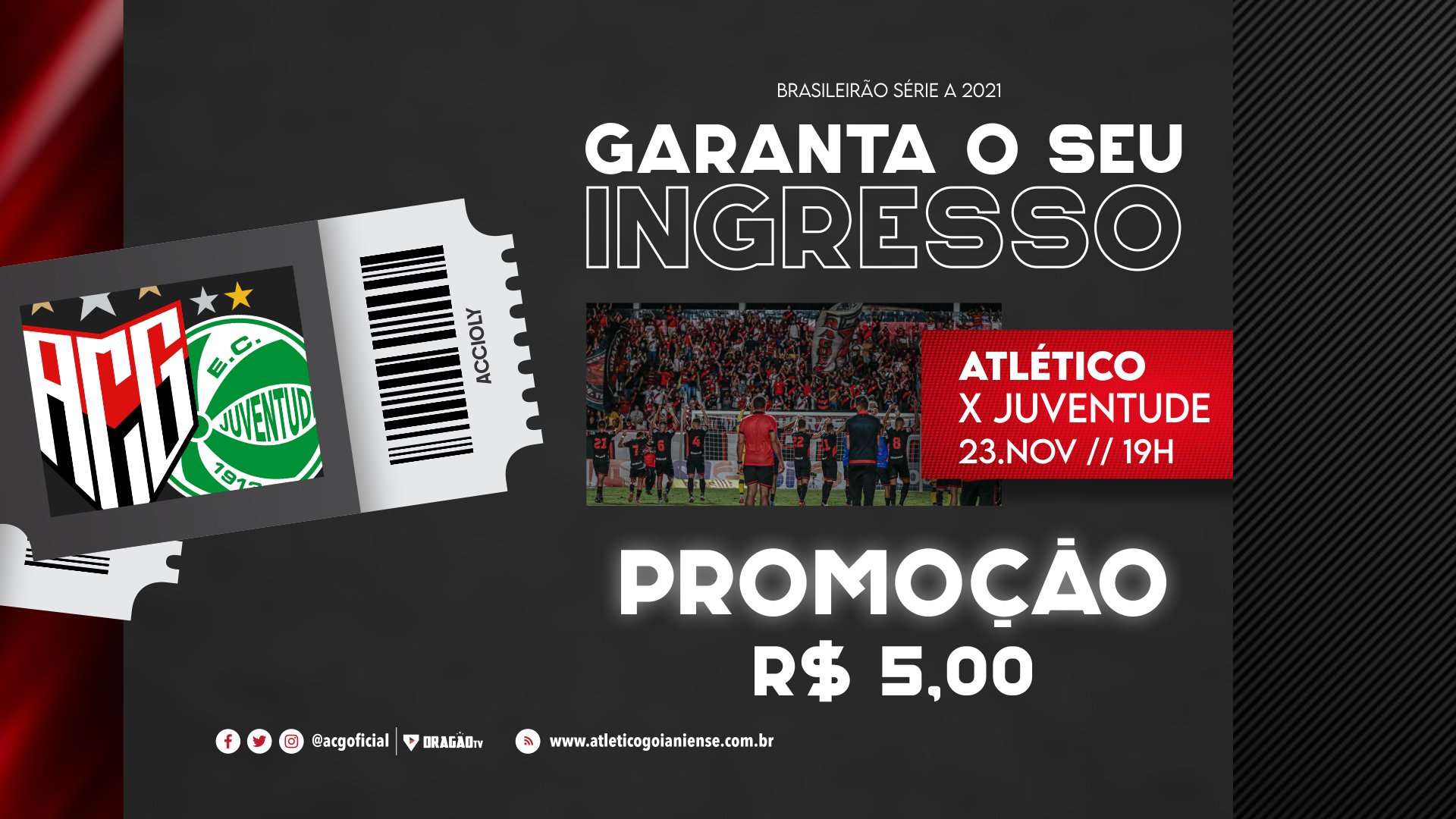 Em duelo direto contra o rebaixamento, a diretoria do Atlético-GO decidiu realizar uma promoção para atrair a torcida contra o Juventude | Foto: Divulgação/ACG