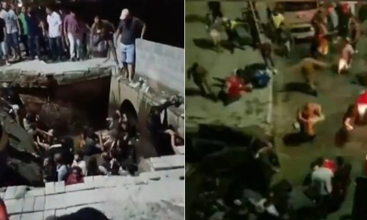 Cerca de 30 pessoas, entre elas crianças e adultos, caíram dentro do rio depois que a calçada se abriu | Foto: Reprodução