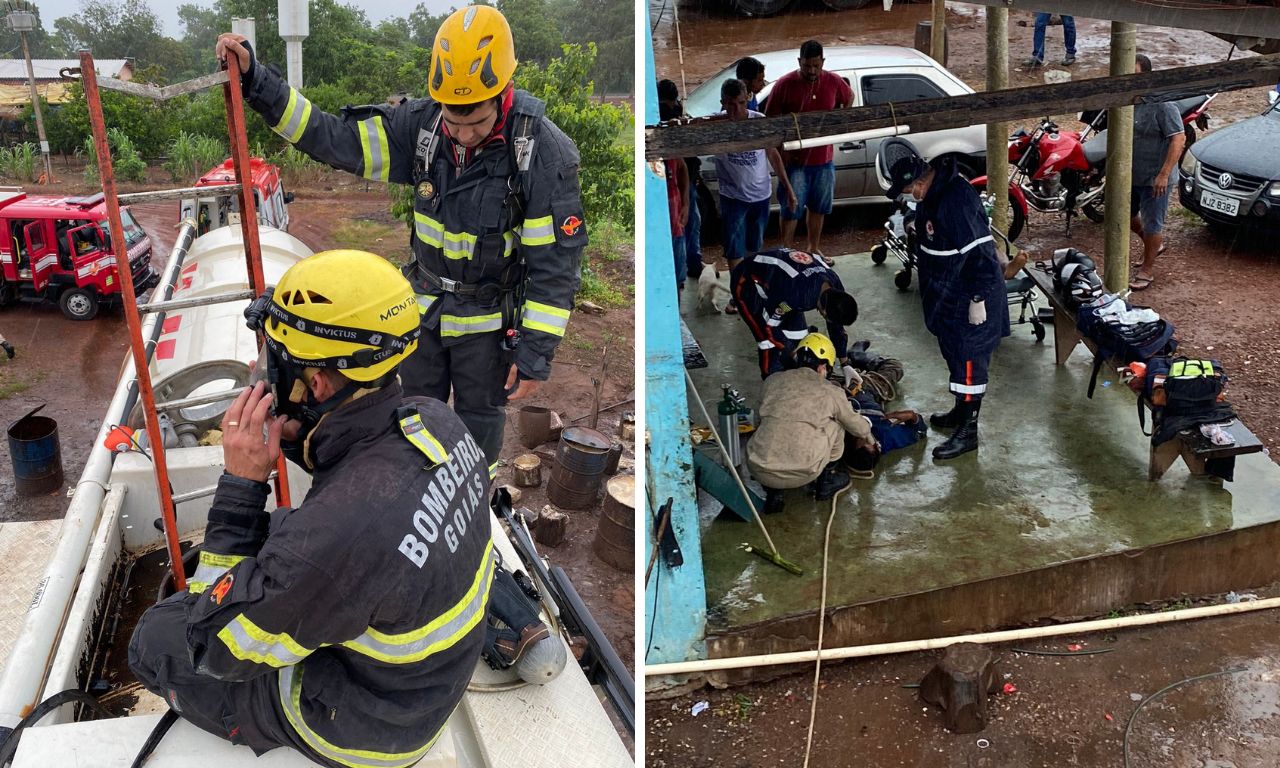 De acordo com os bombeiros, o funcionário desmaio dentro do tanque e o dono do lava-jato foi tentar socorrê-lo e passou mal, após inalação de gases tóxicos | Foto: CBMGO
