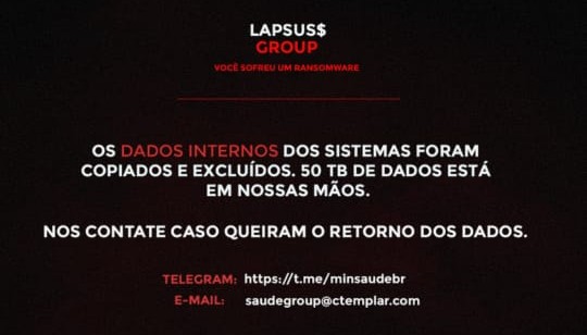 Segundo a mensagem publicada pelos invasores, 50 TB de dados foram copiados e excluídos das plataformas | Imagem: Raphael Bezerra/ Arquivo pessoal