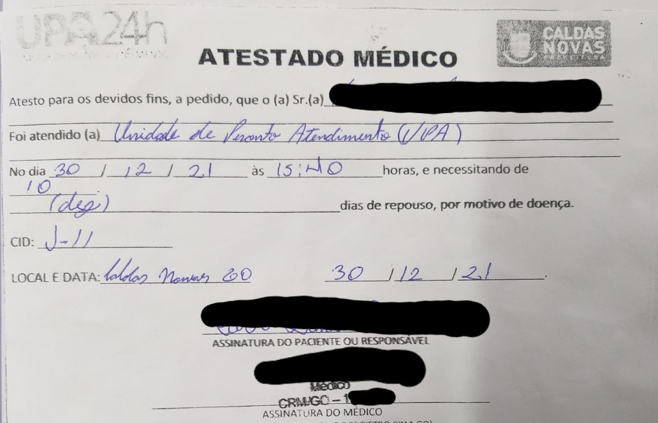 O homem confessou que apresentou o atestado médico no setor de recursos humanos da empresa, contudo não forneceu mais detalhes do fato | Foto: Divulgação/PCGO