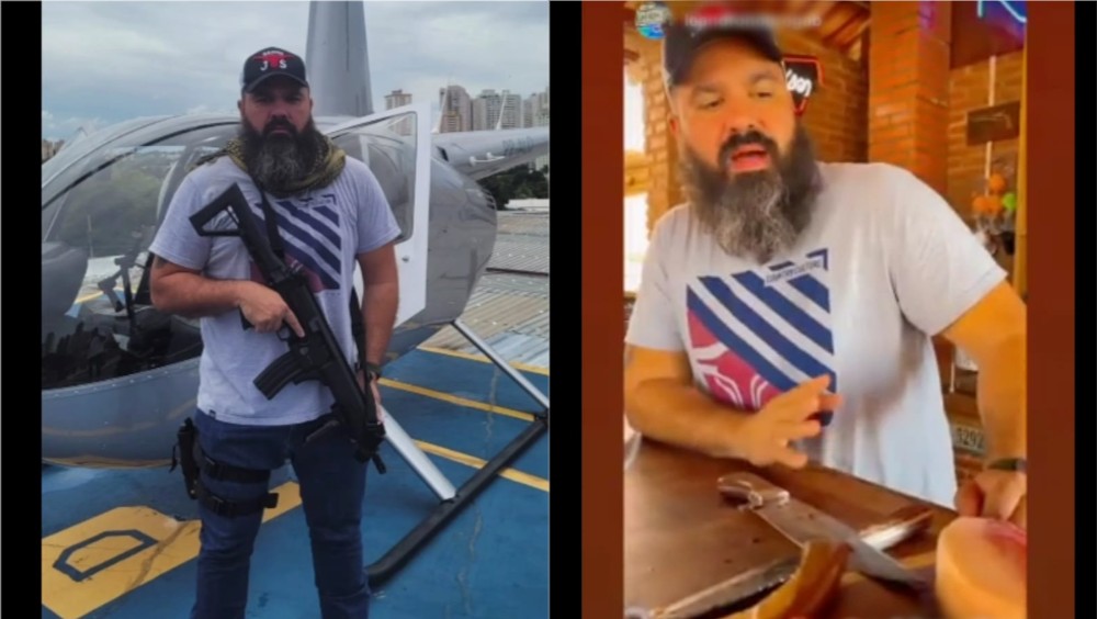 Além de usar o equipamento e munição do Estado, o delegado teria participado do evento em seu horário de expediente | Imagens: Reprodução/Redes sociais.