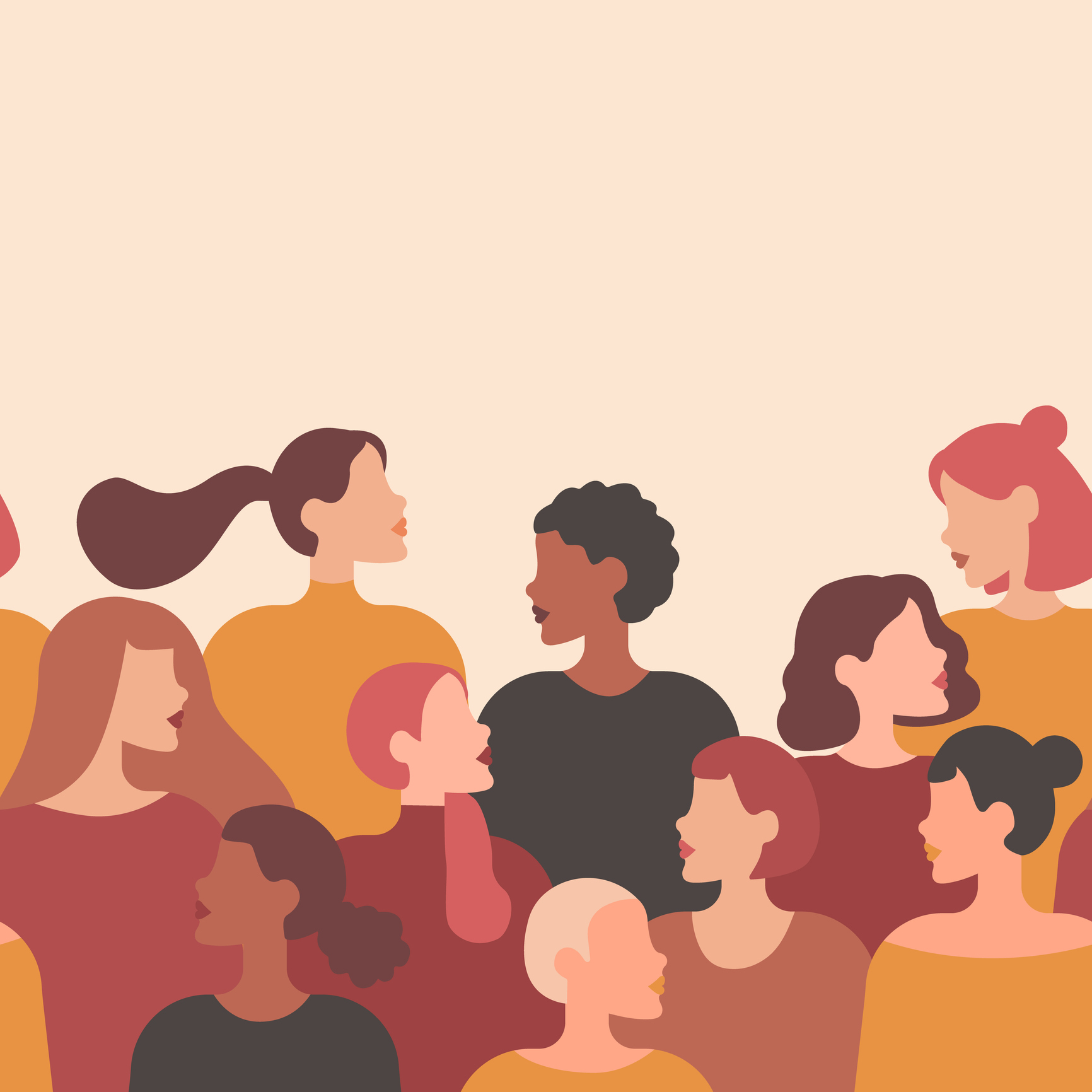 Vector greeting card with women of different nationalities and cultures. Background template for International Women's Day.