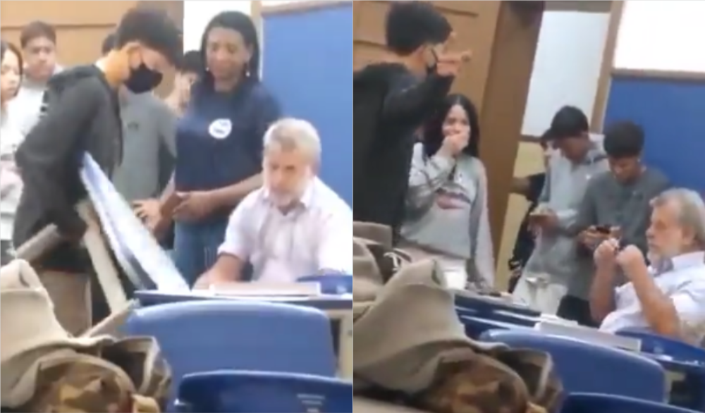 Estudantes que estavam em sala curtem a cena e  tiram sarro da situação | Foto: Reprodução/ Twitter