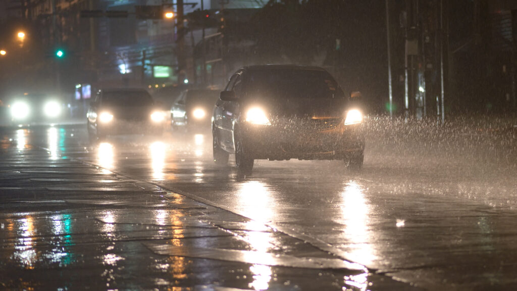 bangkok car on the road in raining day