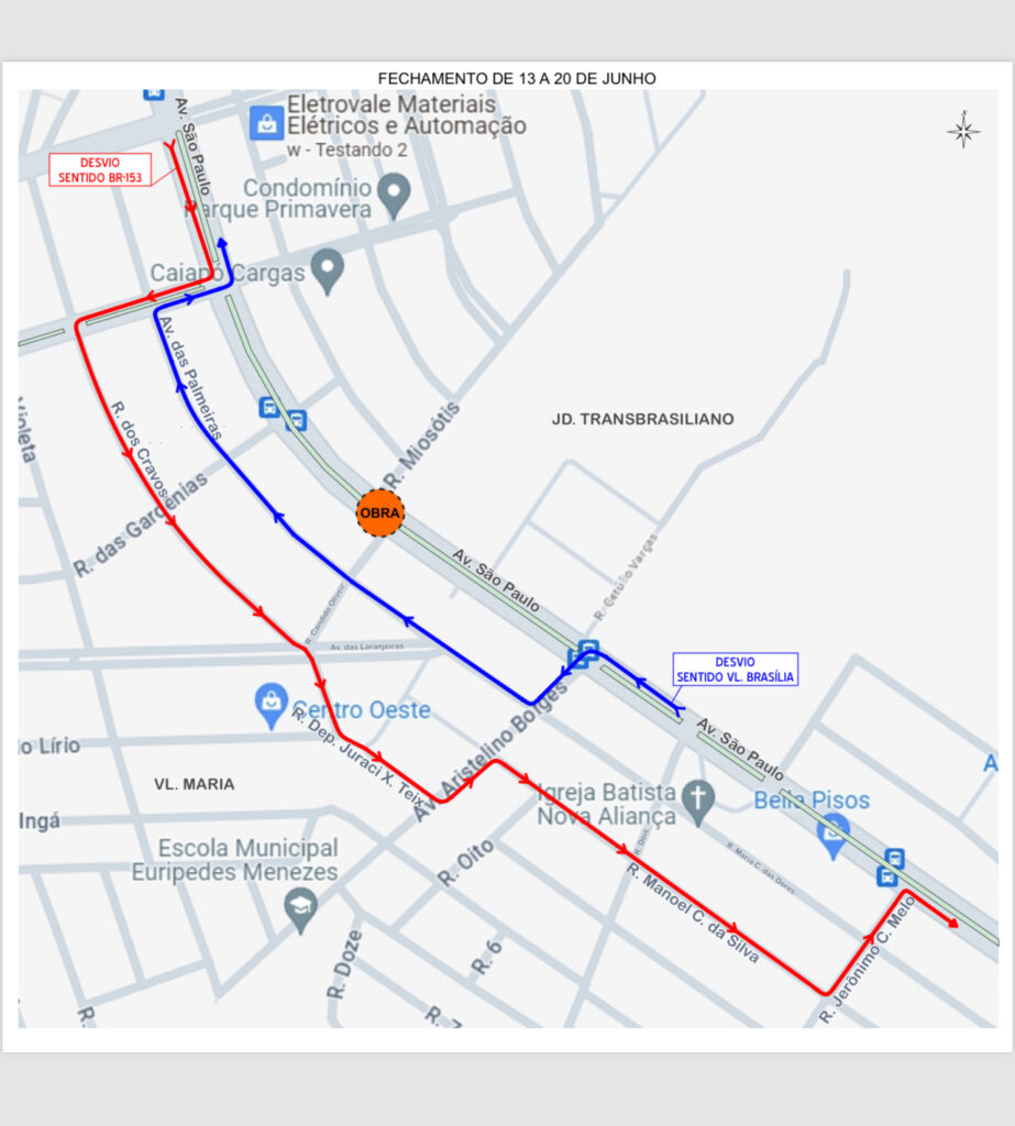 Trecho da Avenida São Paulo próximo à BR-153 ganhará dois novos retornos