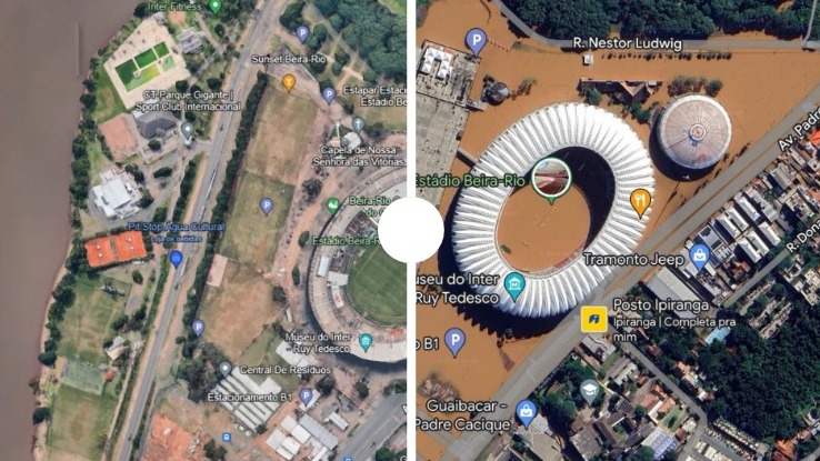 Veja imagens de antes e depois das enchentes no RS