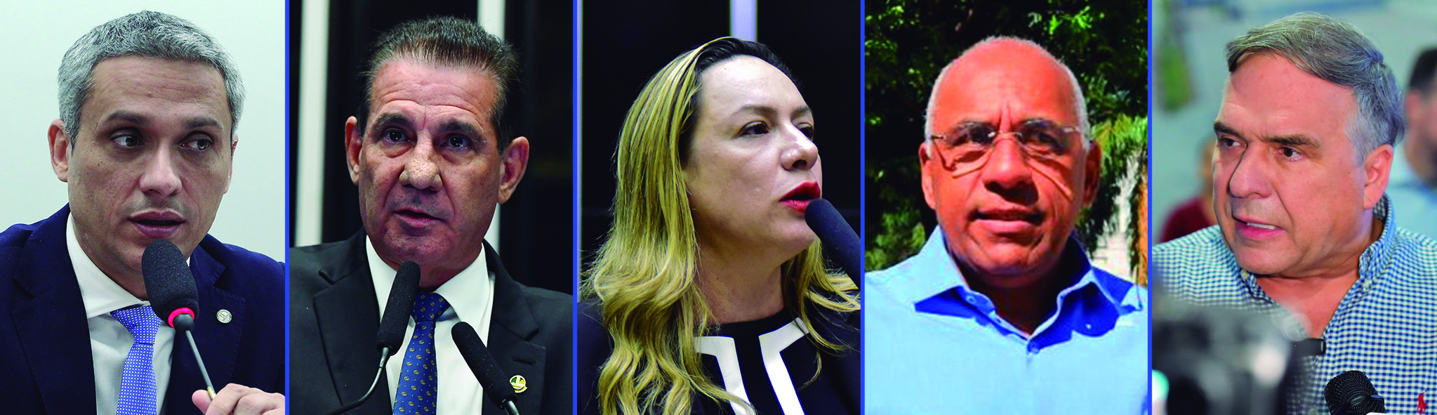A menos de quatro meses das eleições, os pré-candidatos Gayer, Vanderlan e Adriana aparecem na frente, com Cruz na quarta posição | Fotos:  Vinicius Loures/Câmara dos Deputados; Roque de Sá/Agência Senado; Zeca Ribeiro/Câmara dos Deputados; Jackson Rodrigues; Divulgação