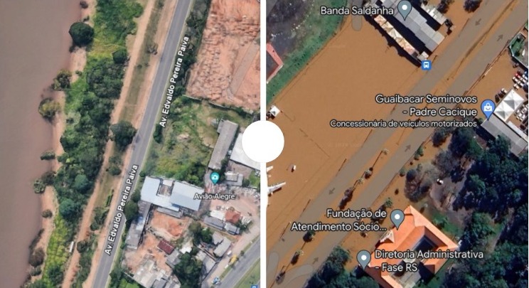 Veja imagens de antes e depois das enchentes no RS