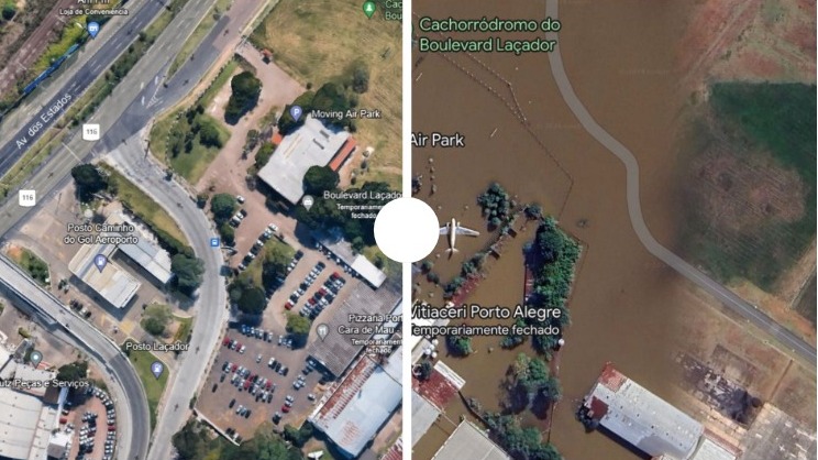 Veja imagens de antes e depois das enchentes no RS