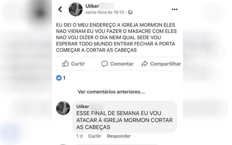 O suspeito fez ameaças a igreja e aos fieis em uma rede social (Foto: Divulgação/Facebook) 