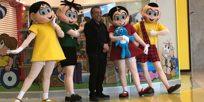 Cartunista Mauricio de Souza durante a inauguração do Estação 'Turma da Mônica', no Shopping Cerrado, em Goiânia