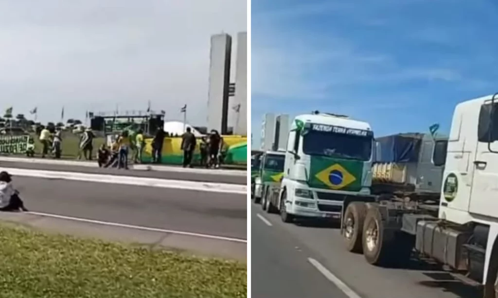 Imagem Ilustrando a Notícia: Ato pró-Bolsonaro ocorre na Praça dos Três Poderes em Brasília, neste sábado (15)