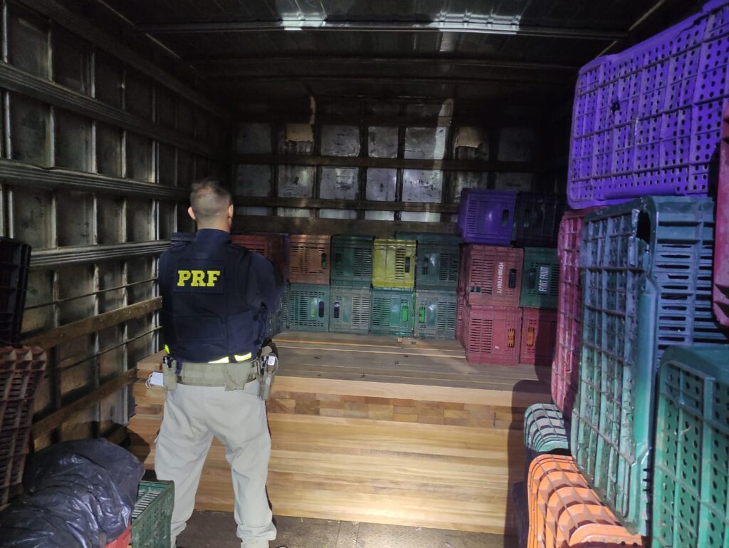 Imagem Ilustrando a Notícia: PRF apreende madeira ilegal em caminhão que transportava caixas de verduras