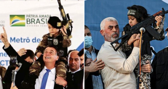 Imagem Ilustrando a Notícia: Bolsonaro é comparado a líder do Hamas por causa de foto com criança segurando arma
