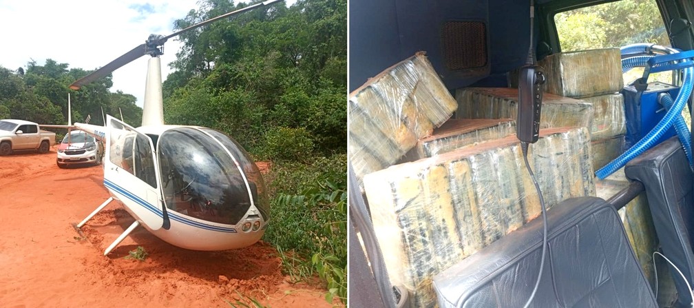Imagem Ilustrando a Notícia: Polícia Federal apreende helicóptero com aproximadamente 200 kg de cocaína após pouso forçado
