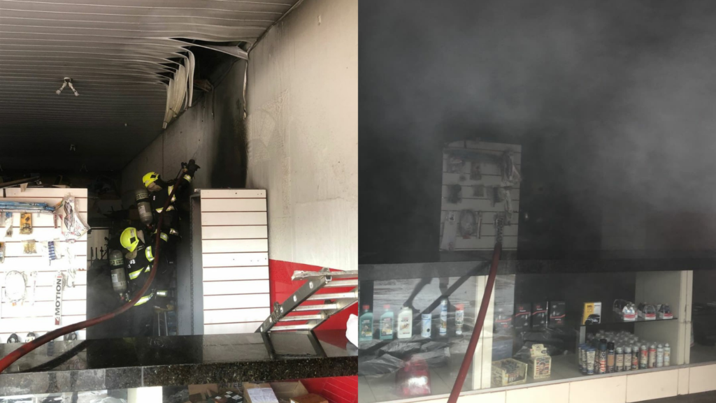 Imagem Ilustrando a Notícia: Bombeiros controlam incêndio em loja de peças automotivas de Itaberaí