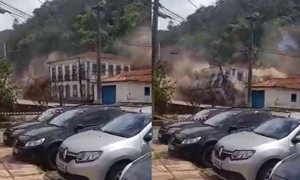 Imagem Ilustrando a Notícia: Vídeo mostra exato momento em que casarão histórico é destruído em Ouro Preto; confira