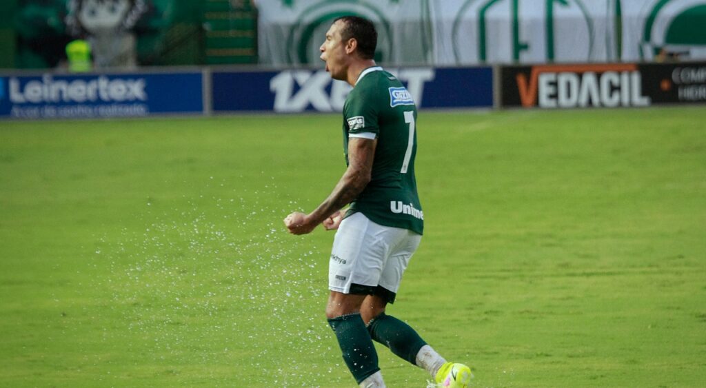 Imagem Ilustrando a Notícia: Vinicius comemora primeiro gol com a camisa esmeraldina e avisa: “Não vou parar”