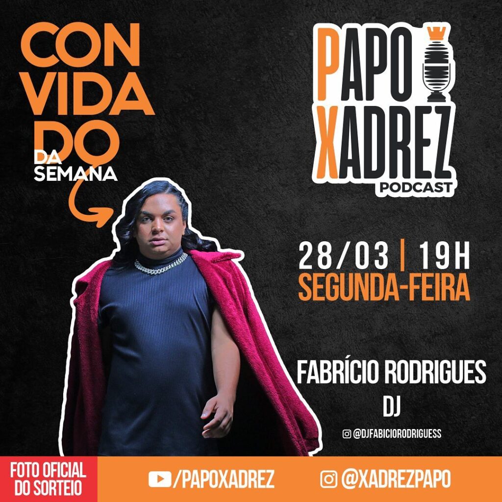 Imagem Ilustrando a Notícia: Assista à entrevista do DJ e influencer Fabrício Rodrigues no sexto episódio do ‘Papo Xadrez’