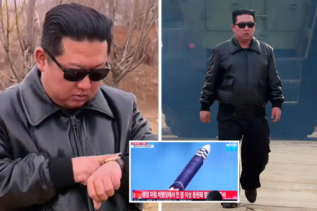 Imagem Ilustrando a Notícia: Kim Jong-Un vestido de Top Gun no estilo da Coreia do Norte, com direito a lançamento de míssil