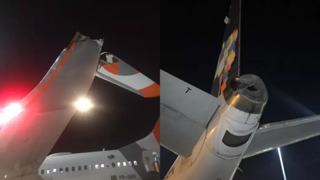 Imagem Ilustrando a Notícia: Acidente em Viracopos: aviões da Gol e a Azul colidem sem causar feridos, mas sofrem danos