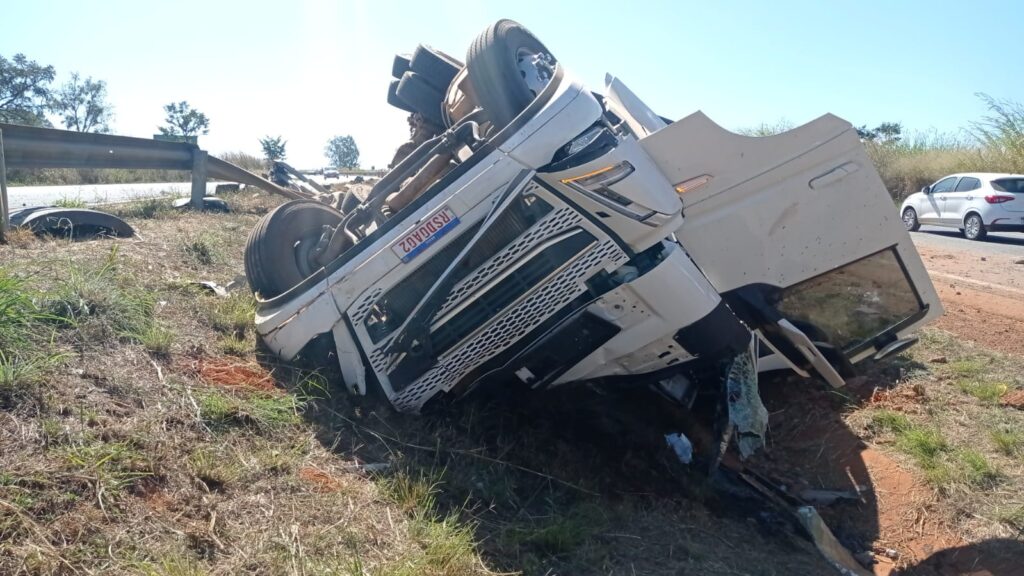 Imagem Ilustrando a Notícia: Motorista morre após caminhão carregado com 50 bovinos capotar na BR-060; assista