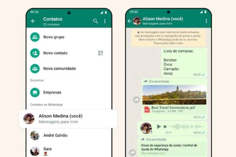 Imagem Ilustrando a Notícia: WhatsApp lança função para criar conversa com você mesmo