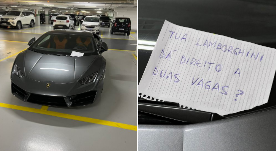 Imagem Ilustrando a Notícia: Lamborghini estacionada em duas vagas viraliza na internet e proprietário responde