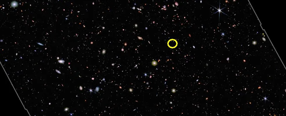 Imagem Ilustrando a Notícia: Telescópio Webb detecta galáxia mais distante já registrada
