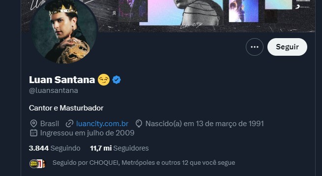 Imagem Ilustrando a Notícia: Luan Santana tem perfil do Twitter hackeado e altera biografia para “cantor e masturbador”