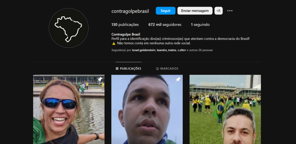 Imagem Ilustrando a Notícia: Perfil do Instagram que identifica terroristas de Brasília alcança 680 mil seguidores em um dia