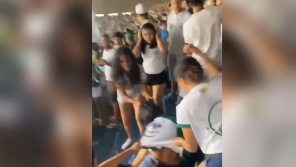Imagem Ilustrando a Notícia: Torcedoras do Goiás brigam em arquibancada do Serra Dourada enquanto time goleava adversário: veja vídeo