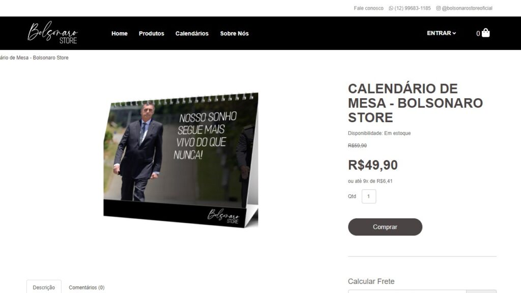 Imagem Ilustrando a Notícia: Bolsonaro Store: loja oficial do ex-presidente vende calendário com ‘fotos exclusivas’, tábuas de carne e canecas
