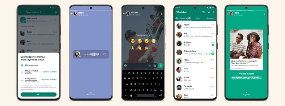 Imagem Ilustrando a Notícia: WhatsApp anuncia mensagem de voz nos Status, reações com emojis e mais privacidade