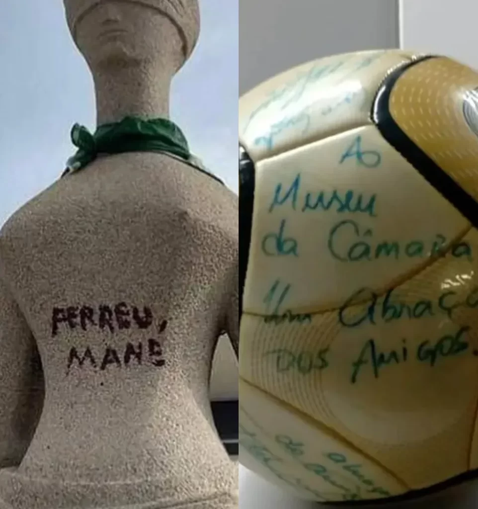 Imagem Ilustrando a Notícia: PF prende mulher que pichou estátua do STF e homem que furtou bola autografada por Neymar