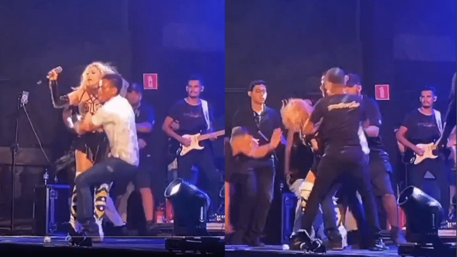 Imagem Ilustrando a Notícia: Fã invade palco em show de Joelma e assusta cantora a levantando do chão