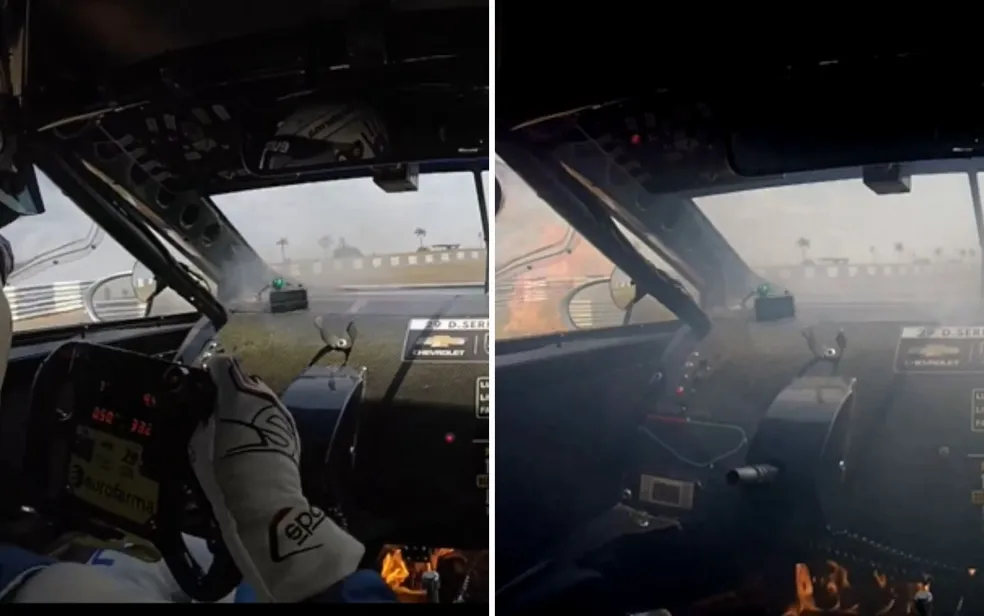 Imagem Ilustrando a Notícia: Carro de piloto da Stock Car pega fogo durante treino
