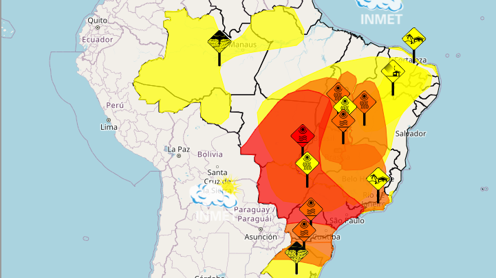 Imagem Ilustrando a Notícia: Brasil terá calor extremo, ventania e tempestades nesta semana; veja as regiões em alerta