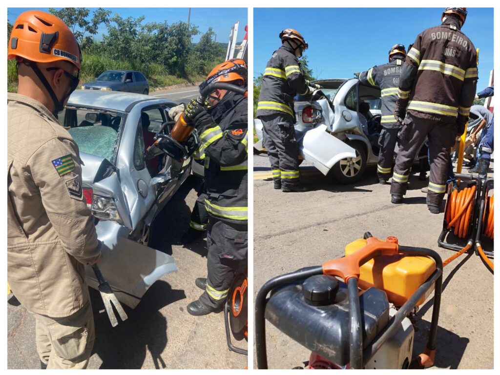 Imagem Ilustrando a Notícia: Bombeiros resgatam vítimas presas em carro depois de colisão com caminhão em Senador Canedo