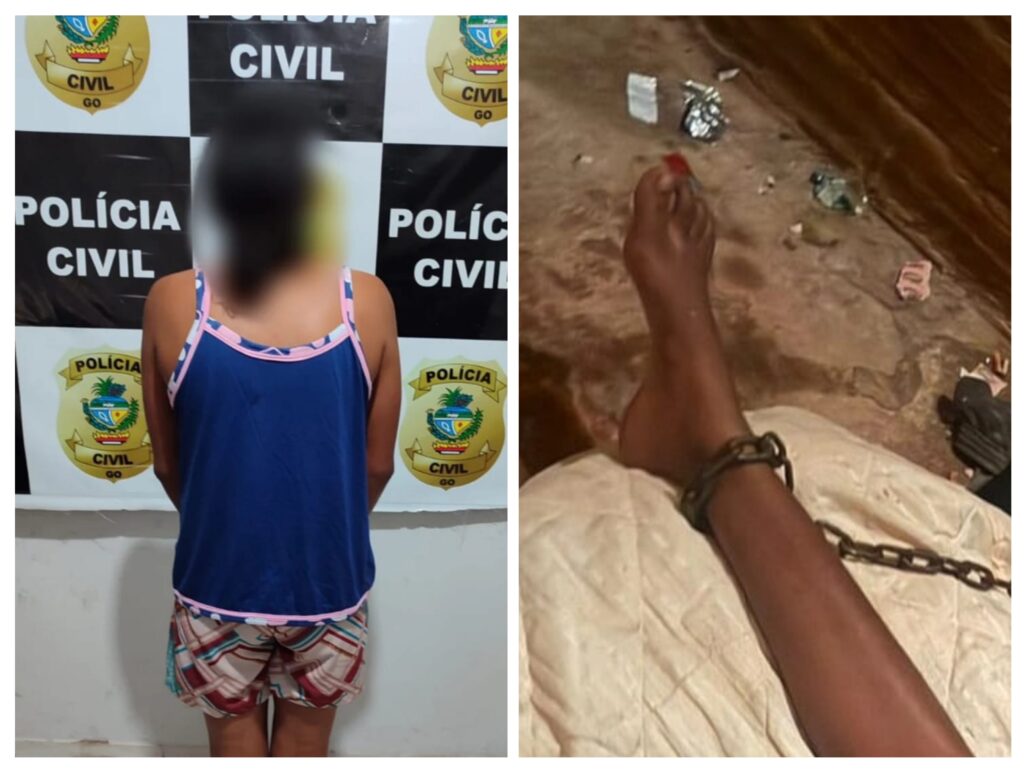 Imagem Ilustrando a Notícia: Mãe é presa em Uruaçu depois de manter filha acorrentada em grade de ferro, diz polícia
