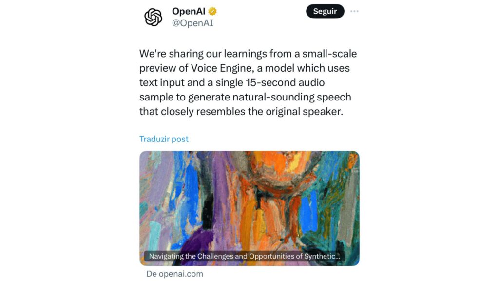 Imagem Ilustrando a Notícia: Tecnologia de clonagem de voz humana divulgada pela OpenAI gera preocupações e expectativas
