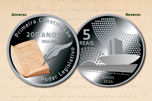 Imagem Ilustrando a Notícia: Banco Central lança moeda de R$ 5 em comemoração aos 200 anos da primeira Constituição Brasileira