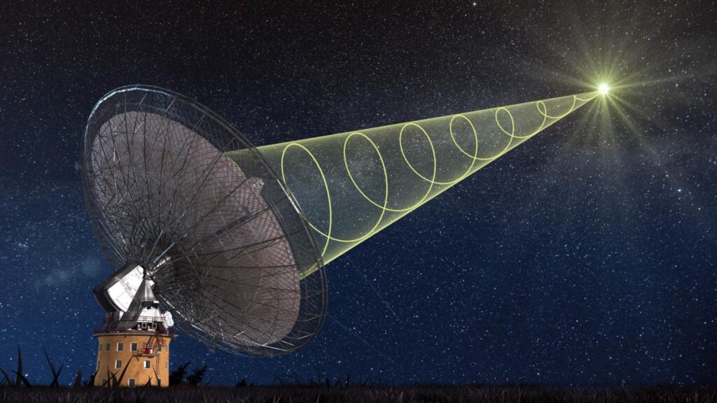 Imagem Ilustrando a Notícia: Sinal de rádio misterioso vindo do espaço intriga astrônomos