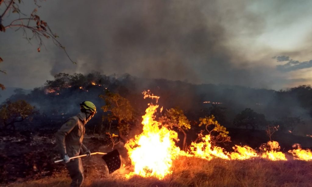 Imagem Ilustrando a Notícia: Combatentes controlam incêndio no  Parque Estadual da Serra Dourada