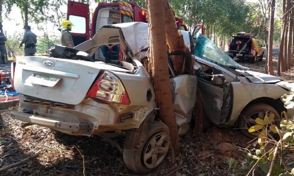 Imagem Ilustrando a Notícia: Jovem morre e outro fica ferido após carro bater em árvore na GO-305 em Catalão