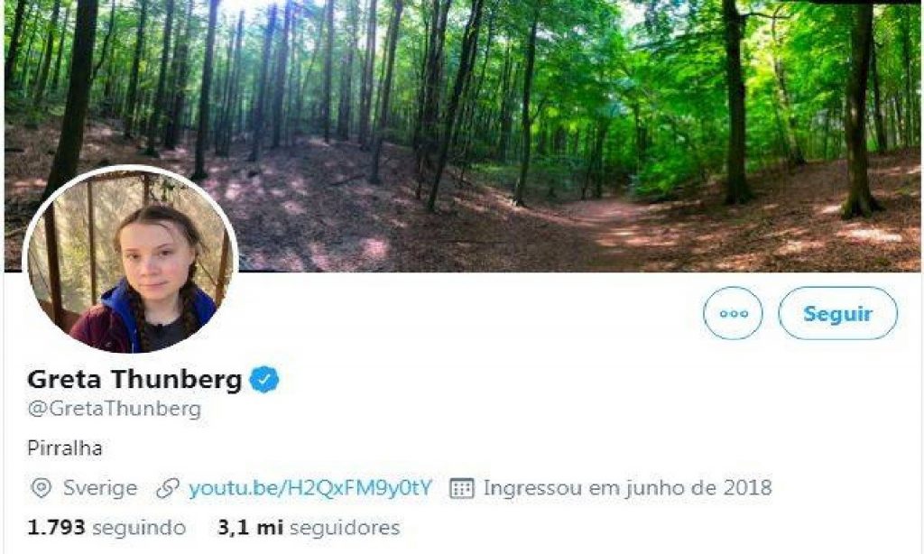Imagem Ilustrando a Notícia: Após ser chamada de “pirralha” por Bolsonaro, Greta muda descrição no Twitter