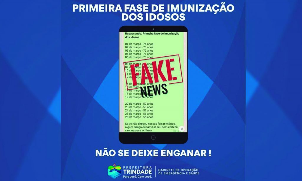 Imagem Ilustrando a Notícia: SMS de Trindade alerta sobre mensagens falsas em relação a cronograma de vacinação