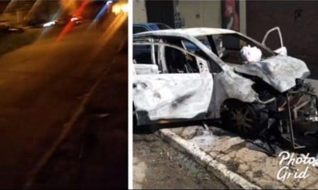 Imagem Ilustrando a Notícia: Carro é destruído em incêndio ao ser atingido por fogos de artifício
