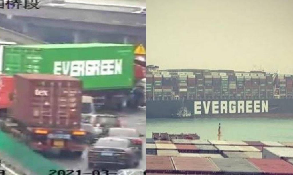Imagem Ilustrando a Notícia: Após navio da Evergreen, caminhão da mesma companhia provoca engarrafamento na China